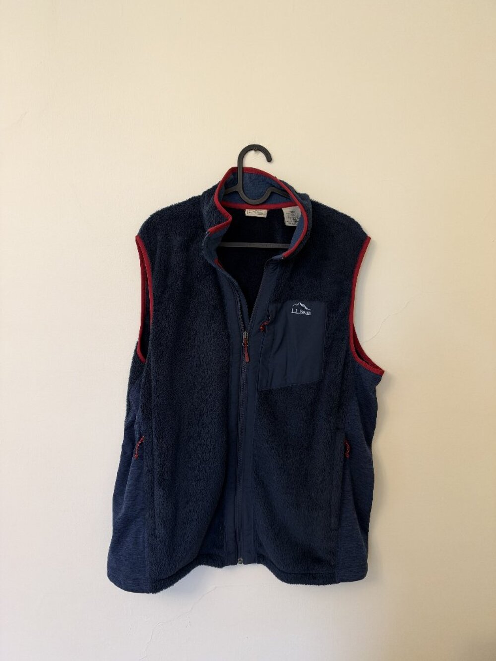 L.L.Bean Navy Fleece Full Zip Vest Red Trim Men's Large Regular
